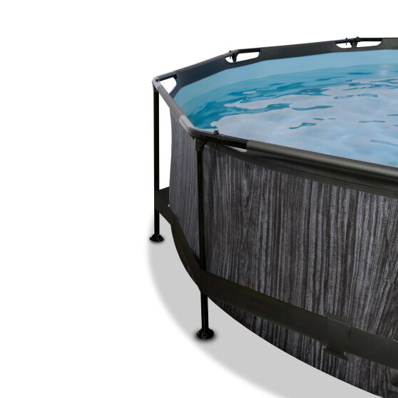 EXIT Black Wood pool &oslash;300x76cm med filterpumpe og baldakin - sort