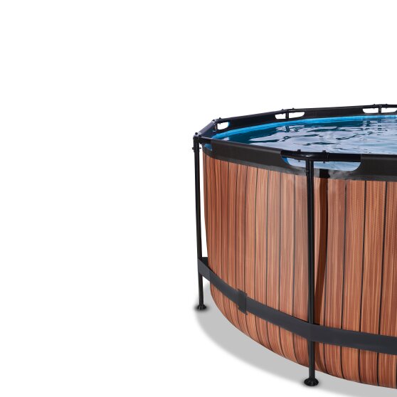 EXIT Wood pool ø360x122cm med sandfilterpumpe og poolskærm og varmepumpe - brun