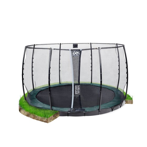 EXIT InTerra ground level trampoline ø366cm with safety net - green