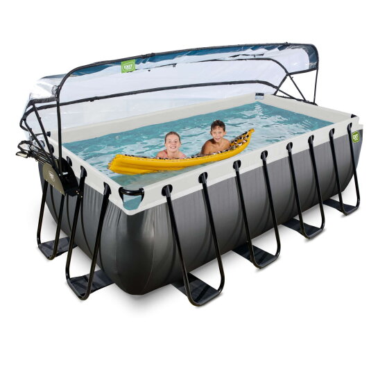 EXIT Black Leather pool 400x200x122cm med sandfilterpumpe og poolsk&aelig;rm - sort