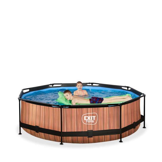 EXIT Wood pool ø300x76cm med filterpumpe - brun