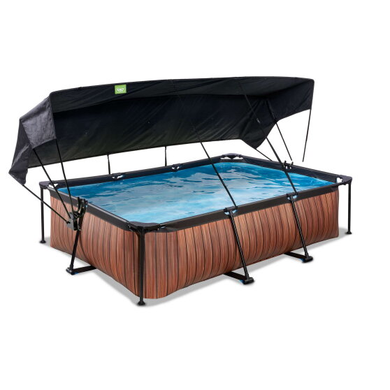 EXIT Wood pool 300x200x65cm med filterpumpe og baldakin - brun