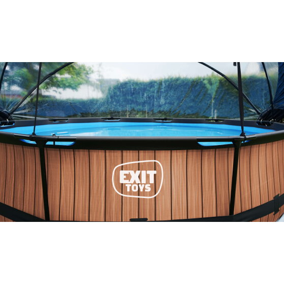EXIT Black Wood pool &oslash;360x76cm med filterpumpe og poolsk&aelig;rm - sort