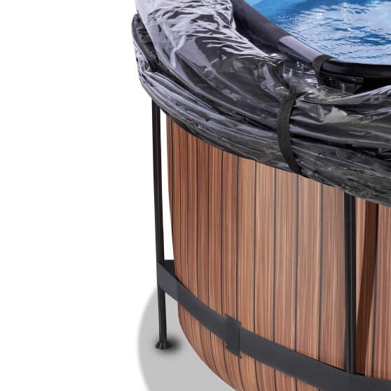 EXIT Wood pool &oslash;360x122cm med sandfilterpumpe og poolsk&aelig;rm og varmepumpe - brun