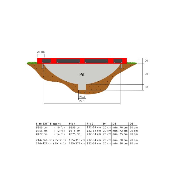 EXIT Elegant Premium ground trampoline ø427cm with Deluxe safety net - red