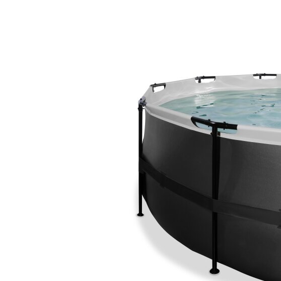 EXIT Black Leather pool ø488x122cm med sandfilterpumpe og poolskærm og varmepumpe - sort