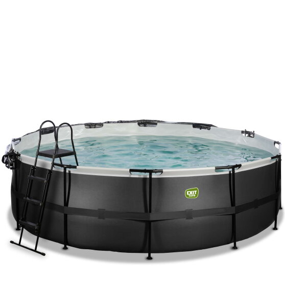EXIT Black Leather pool &oslash;488x122cm med sandfilterpumpe og poolsk&aelig;rm - sort