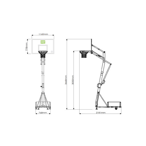 EXIT Galaxy bærbar basketballbagplade på hjul med dunk-basketballkurv - grøn/sort