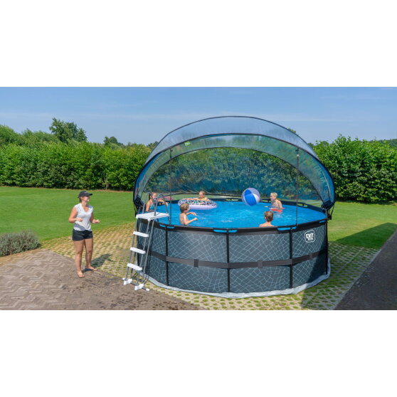 EXIT Black Leather pool ø450x122cm med sandfilterpumpe og poolskærm og tilbehørssæt - sort
