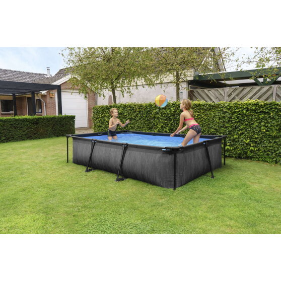 EXIT Black Wood pool 300x200x65cm med filterpumpe - sort