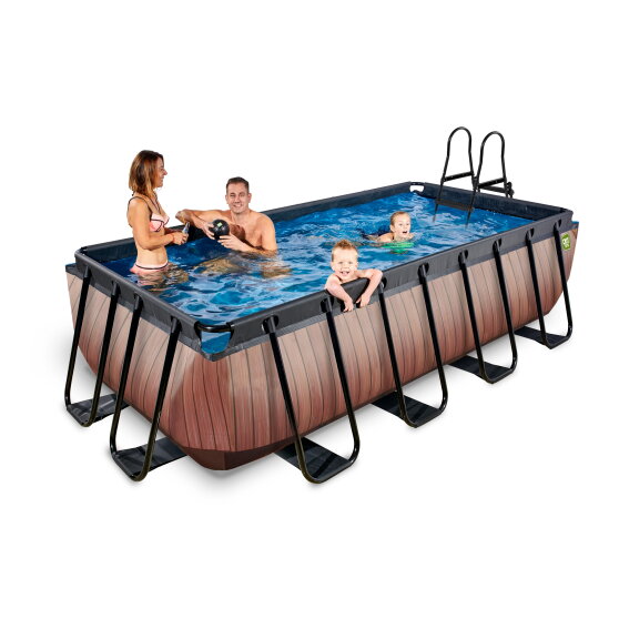 EXIT Wood pool 400x200x100cm med filterpumpe - brun