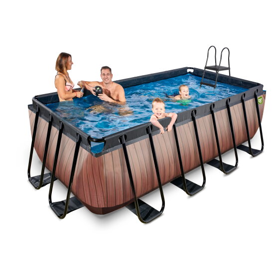 EXIT Wood pool 400x200x122cm med filterpumpe - brun