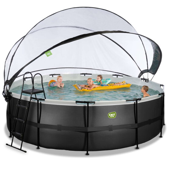 EXIT Black Leather pool &oslash;450x122cm med sandfilterpumpe og poolsk&aelig;rm og varmepumpe - sort