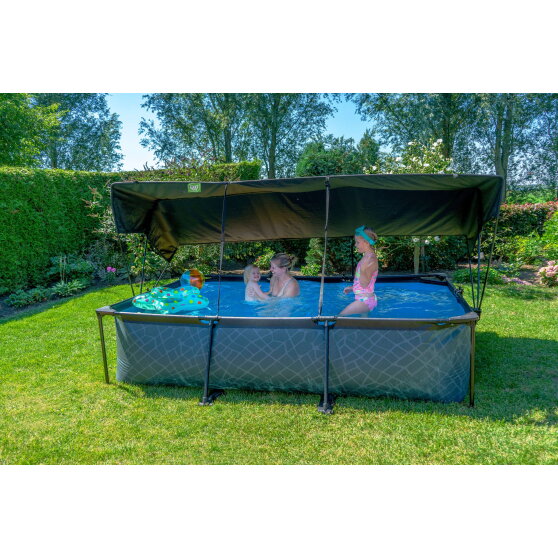 EXIT Wood pool 300x200x65cm med filterpumpe og baldakin - brun