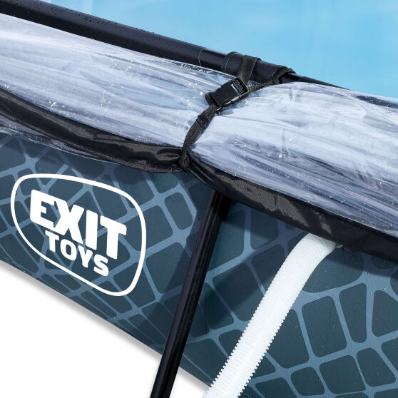 EXIT Stone pool 300x200x65cm med filterpumpe og poolsk&aelig;rm og baldakin - gr&aring;