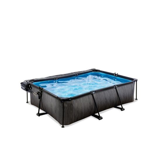 EXIT Black Wood pool 220x150x65cm med filterpumpe og poolskærm - sort