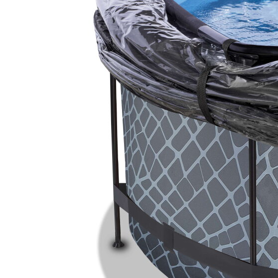 EXIT Stone pool ø360x122cm med sandfilterpumpe og poolskærm - grå