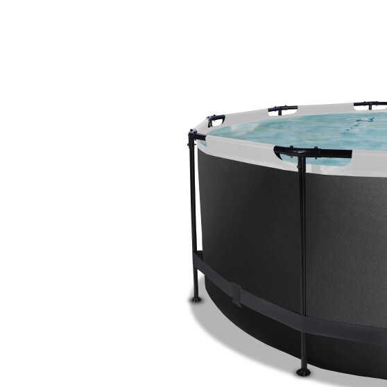 EXIT Black Leather pool ø360x122cm med sandfilterpumpe og poolskærm og tilbehørssæt - sort