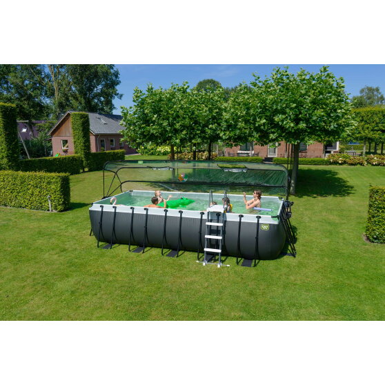 EXIT Black Leather pool 540x250x122cm med sandfilterpumpe og poolsk&aelig;rm og varmepumpe - sort
