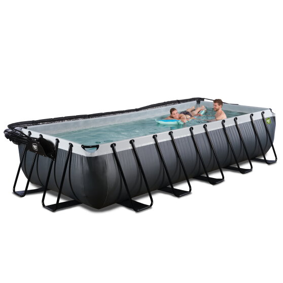 EXIT Black Leather pool 540x250x100cm med sandfilterpumpe og poolskærm - sort