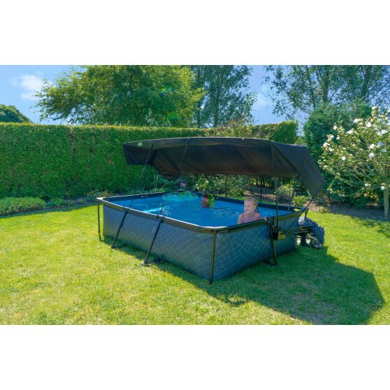EXIT Black Wood pool 300x200x65cm med filterpumpe og poolskærm og baldakin - sort
