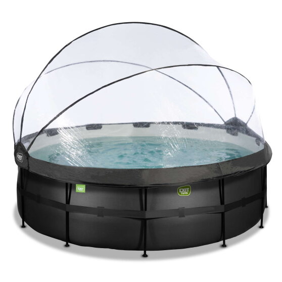 EXIT Black Leather pool ø427x122cm med sandfilterpumpe og poolskærm og varmepumpe - sort