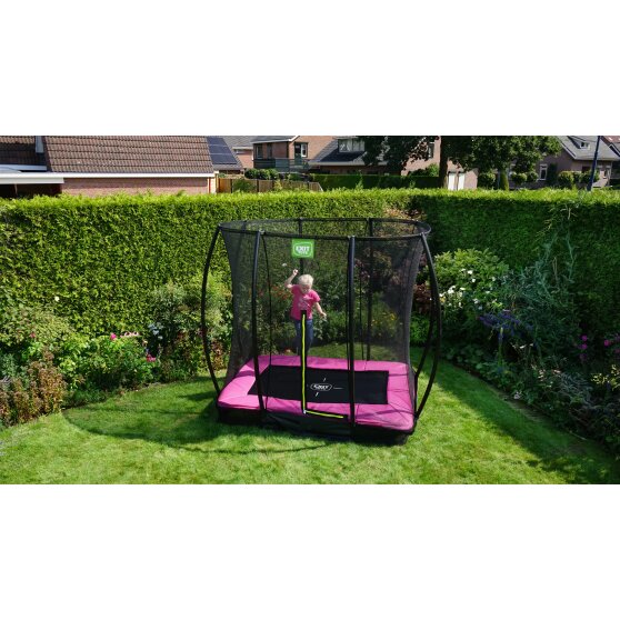 EXIT Silhouette nedgravet trampolin 153x214cm med sikkerhedsnet - lyserød