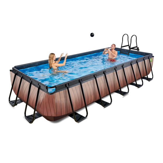 EXIT Wood pool 540x250x100cm med sandfilterpumpe - brun