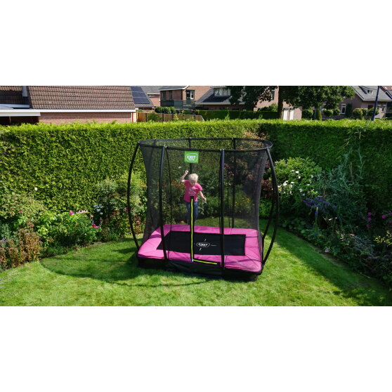 EXIT Silhouette nedgravet trampolin 153x214cm med sikkerhedsnet - lyserød