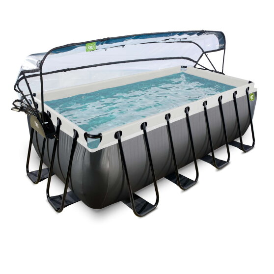 EXIT Black Leather pool 400x200x122cm med sandfilterpumpe og poolsk&aelig;rm og varmepumpe - sort