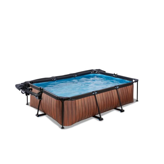 EXIT Wood pool 220x150x65cm med filterpumpe og poolskærm og baldakin - brun