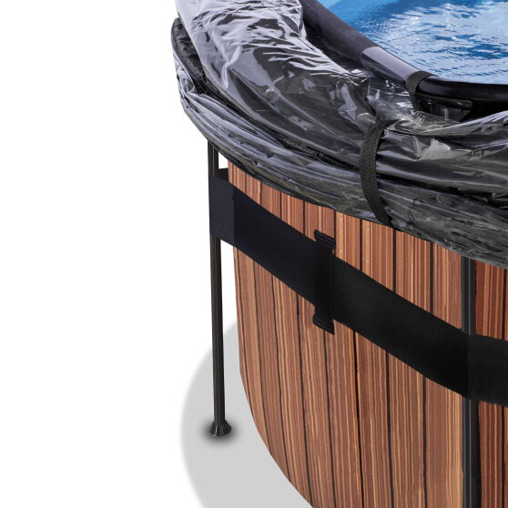 EXIT Wood pool &oslash;427x122cm med sandfilterpumpe og poolsk&aelig;rm - brun