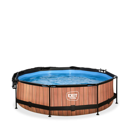 EXIT Wood pool ø300x76cm med filterpumpe og baldakin - brun