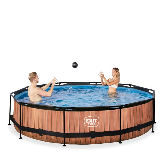 EXIT Wood pool ø360x76cm med filterpumpe - brun