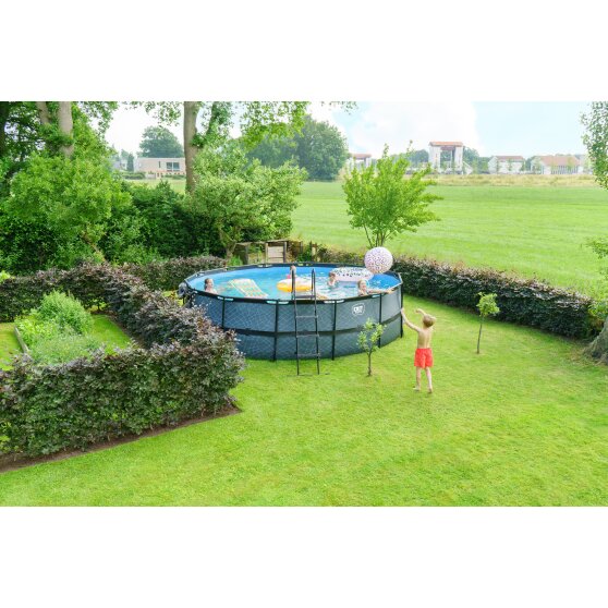 EXIT Stone pool ø488x122cm med filterpumpe - grå