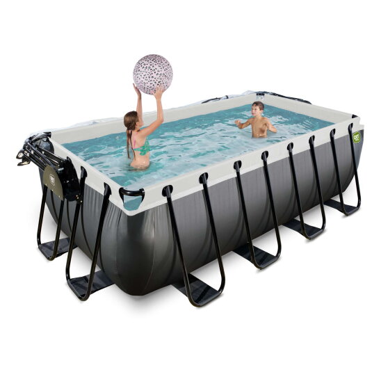 EXIT Black Leather pool 400x200x122cm med sandfilterpumpe og poolsk&aelig;rm og varmepumpe - sort