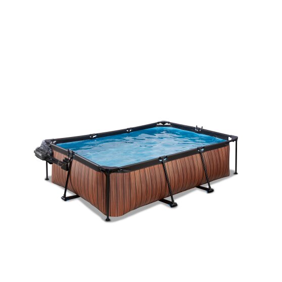 EXIT Wood pool 220x150x65cm med filterpumpe og poolskærm - brun