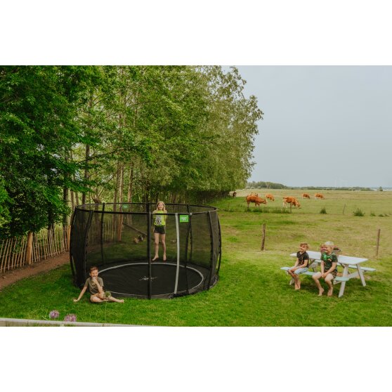 EXIT Dynamic trampolin i jordniveau ø366cm med sikkerhedsnet - sort