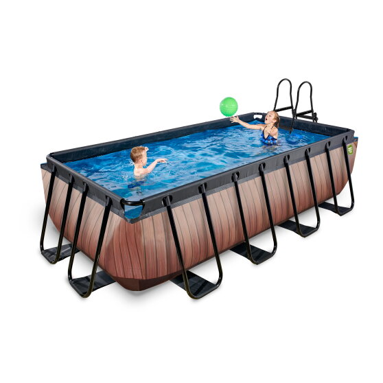 EXIT Wood pool 400x200x100cm med sandfilterpumpe - brun