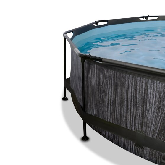 EXIT Black Wood pool ø300x76cm med filterpumpe og poolskærm og baldakin - sort