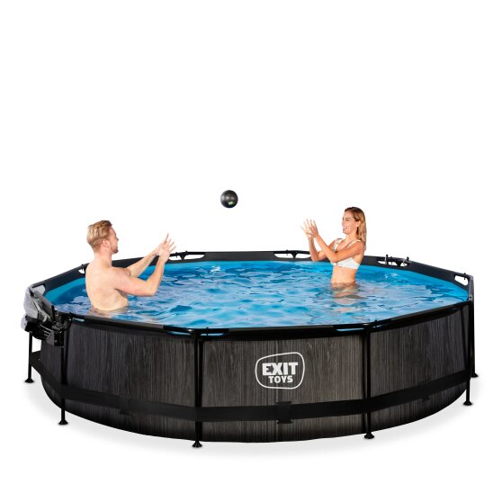 EXIT Black Wood pool ø360x76cm med filterpumpe og poolskærm - sort