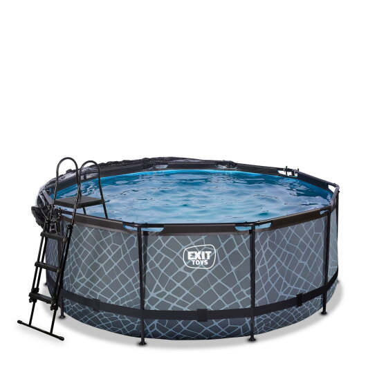 EXIT Stone pool &oslash;360x122cm med sandfilterpumpe og poolsk&aelig;rm og varmepumpe - gr&aring;