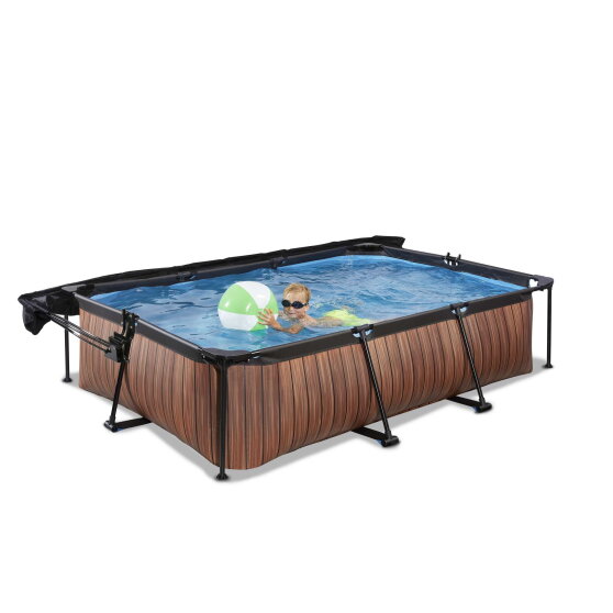 EXIT Wood pool 300x200x65cm med filterpumpe og baldakin - brun