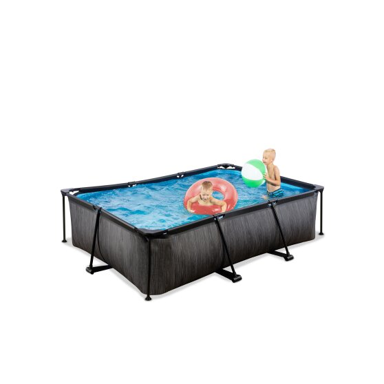 EXIT Black Wood pool 220x150x65cm med filterpumpe - sort