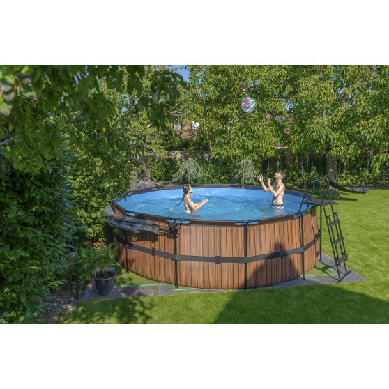 EXIT Wood pool &oslash;450x122cm med filterpumpe - brun