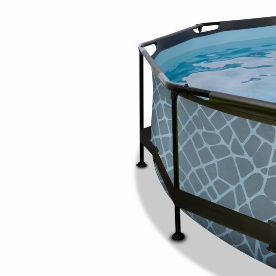 EXIT Stone pool ø300x76cm med filterpumpe og baldakin - grå