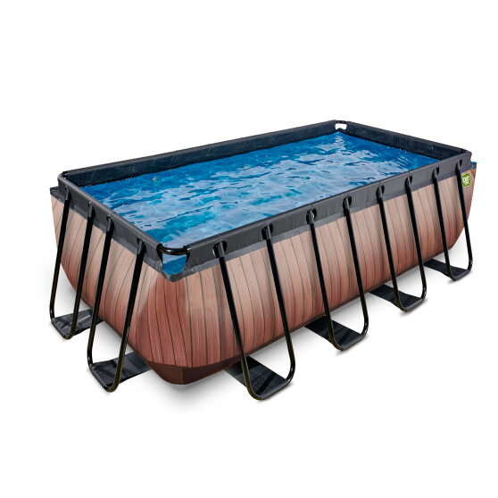 EXIT Wood pool 400x200x122cm med sandfilterpumpe - brun