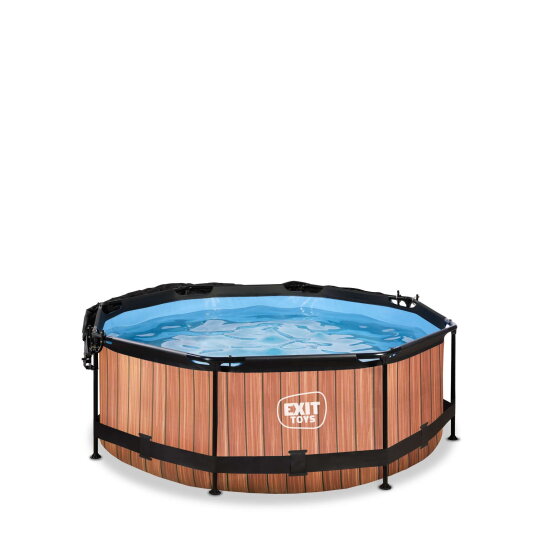 EXIT Wood pool &oslash;244x76cm med filterpumpe og baldakin - brun