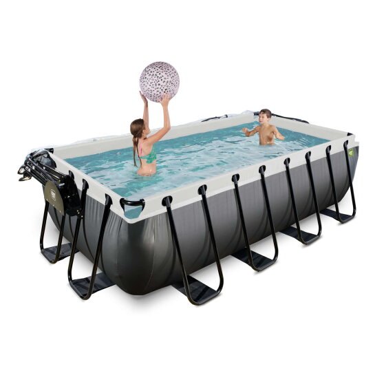 EXIT Black Leather pool 400x200x100cm med sandfilterpumpe og poolskærm - sort