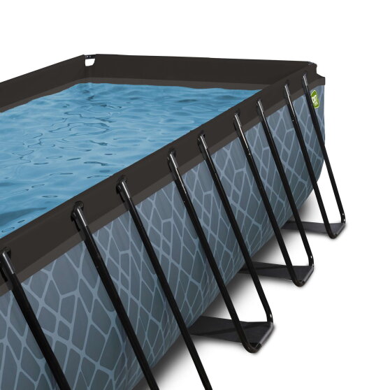 EXIT Stone pool 540x250x122cm med sandfilterpumpe og poolsk&aelig;rm og varmepumpe - gr&aring;